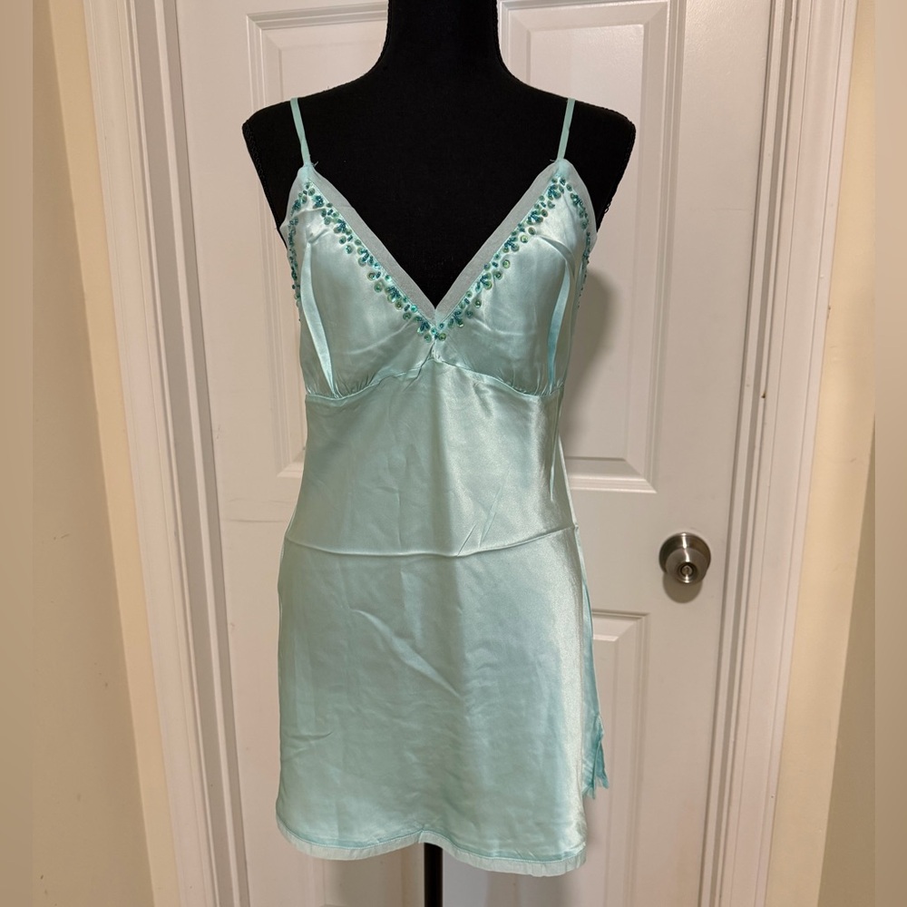 NWT Gold Hawk Embellished Cami in Light Blue Green with Turquoise beads Large